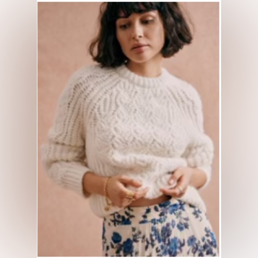 Sezane White Cable Knit Sweater